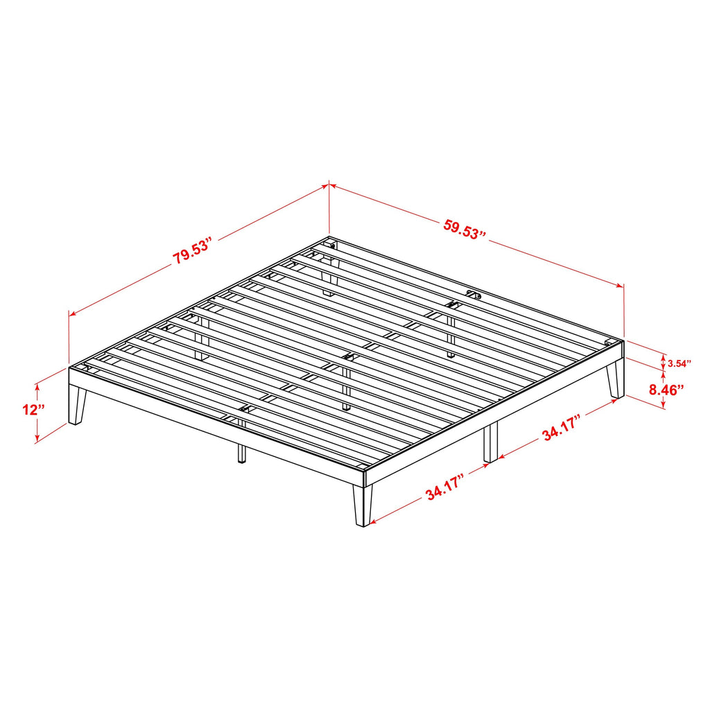 DNP-2U-4 Platform Queen Bed Frame with Sturdy Legs in Rich Walnut Shade