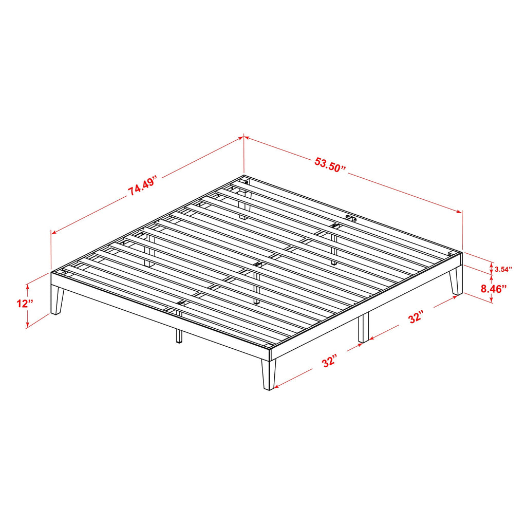 Full Size Oak Bed Frame DNP-2E-4 with Solid Wood and Extra Center Support