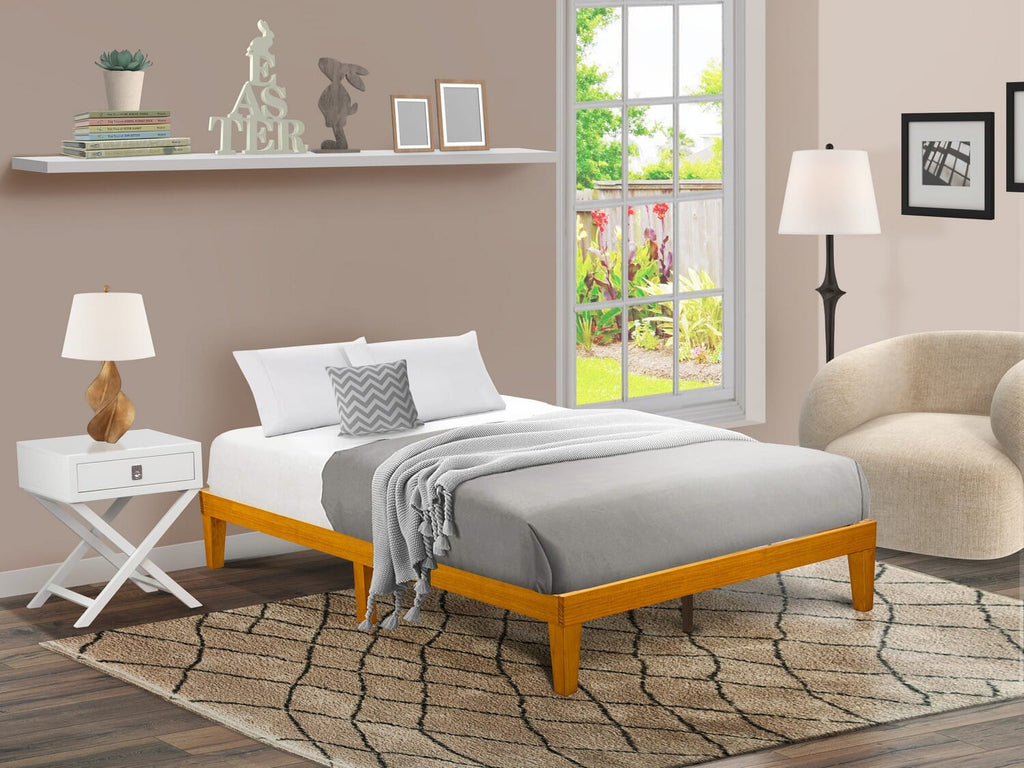 DNP-2V-8 Oak Finish Queen Bed Base with Sturdy Legs and Extra Supports for Enhanced Stability