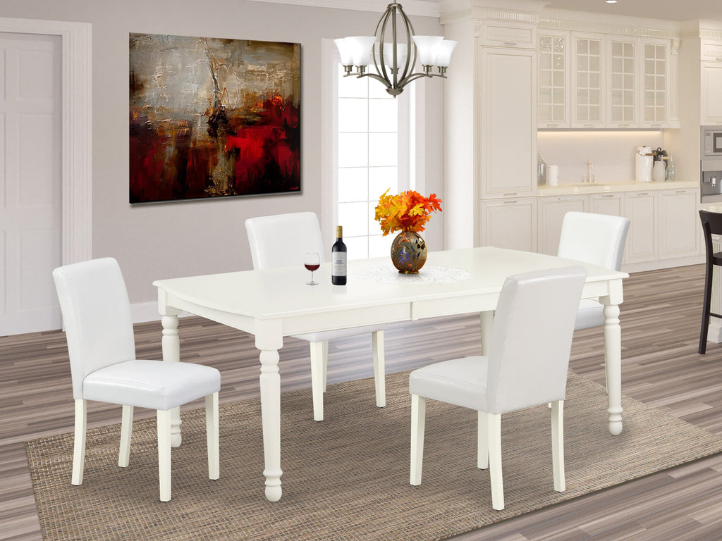 Discover the DOAB5-RGI-JT 5-Piece Dining Set Rectangle Table & 4 Elegant Faux Leather Chairs, Linen White, 42x78 Inch