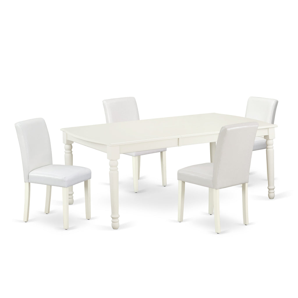 Discover the DOAB5-RGI-JT 5-Piece Dining Set Rectangle Table & 4 Elegant Faux Leather Chairs, Linen White, 42x78 Inch