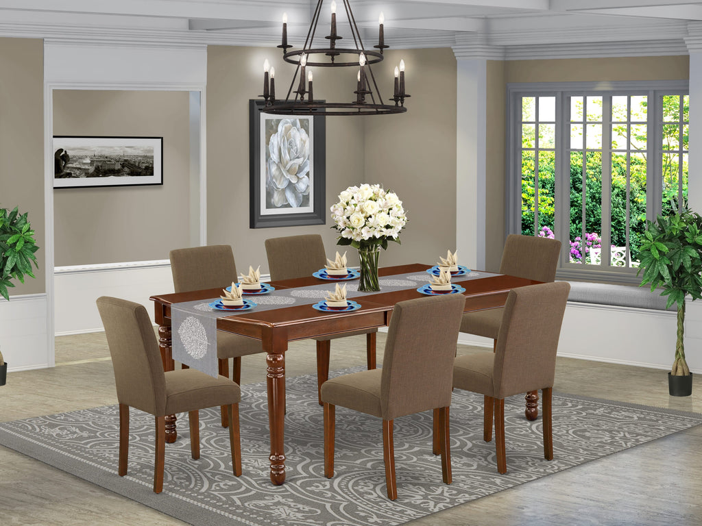 DOAB7-7FF-0E 7-Piece Dining Ensemble with Expandable Table and 6 Upholstered Coffee Chairs, 42x78 Inch