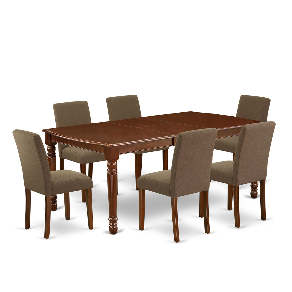 DOAB7-7FF-0E 7-Piece Dining Ensemble with Expandable Table and 6 Upholstered Coffee Chairs, 42x78 Inch