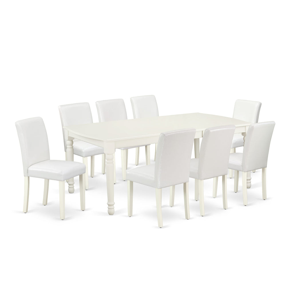 DOAB9-09K-WL 9-Piece Rectangular Dining Ensemble with Extension Table & 8 Plush Chairs in Light Linen
