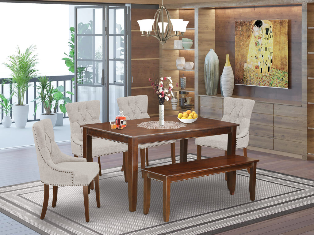 DOAB9-09K-WL 9-Piece Rectangular Dining Ensemble with Extension Table & 8 Plush Chairs in Light Linen