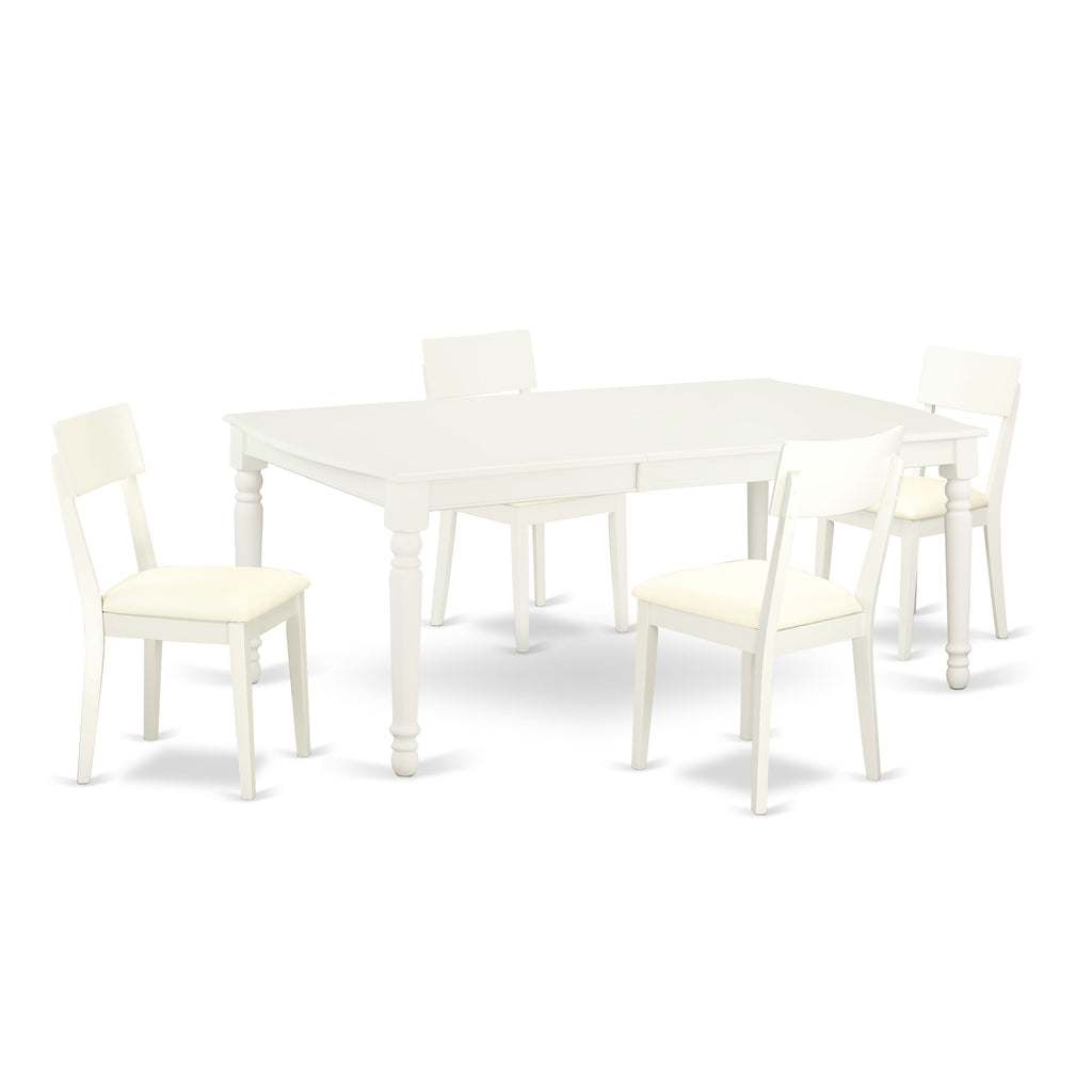 DOAD5-C69-6N 5-Piece Dining Set with Extendable Table & Faux Leather Seats, Linen White Finish
