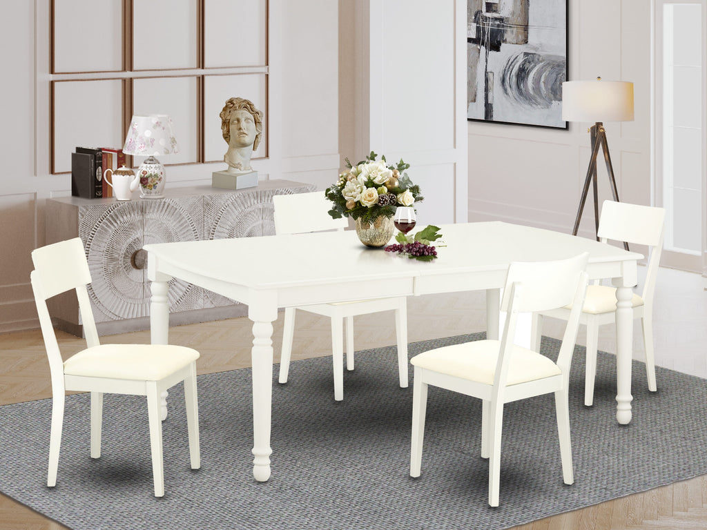 DOAD5-C69-6N 5-Piece Dining Set with Extendable Table & Faux Leather Seats, Linen White Finish