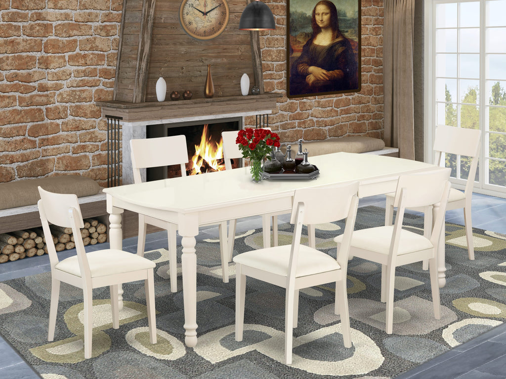 DOAD7-ZY1-KX Stylish 7-Piece Dining Ensemble with Extendable Table & 6 Luxurious Chairs, Elegant White Finish