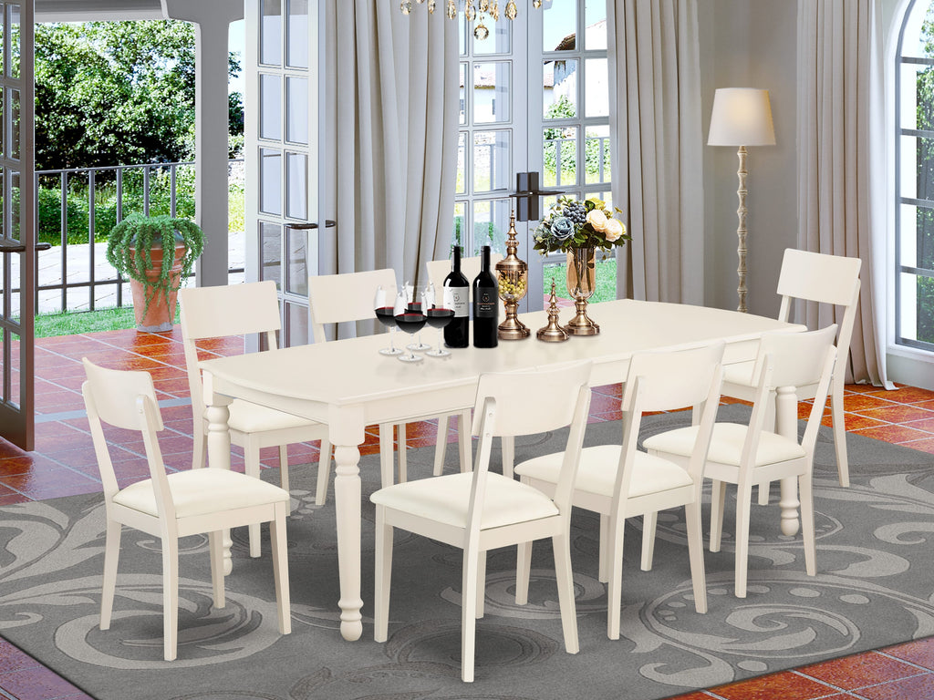 DOAD9-TJQ-GE Deluxe 9-Piece Dining Set with Rectangular Table, Butterfly Extension & 8 Upholstered Seats, White
