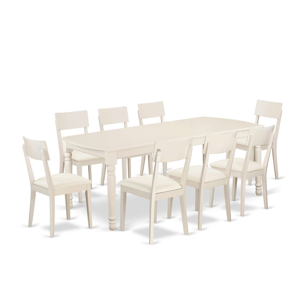 DOAD9-TJQ-GE Deluxe 9-Piece Dining Set with Rectangular Table, Butterfly Extension & 8 Upholstered Seats, White