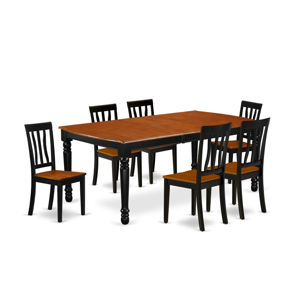 DOAN7-ZD5-E 7-Piece Black & Cherry Dining Table with Butterfly Leaf, 42x78 6 Chairs, Modern Rectangle Set