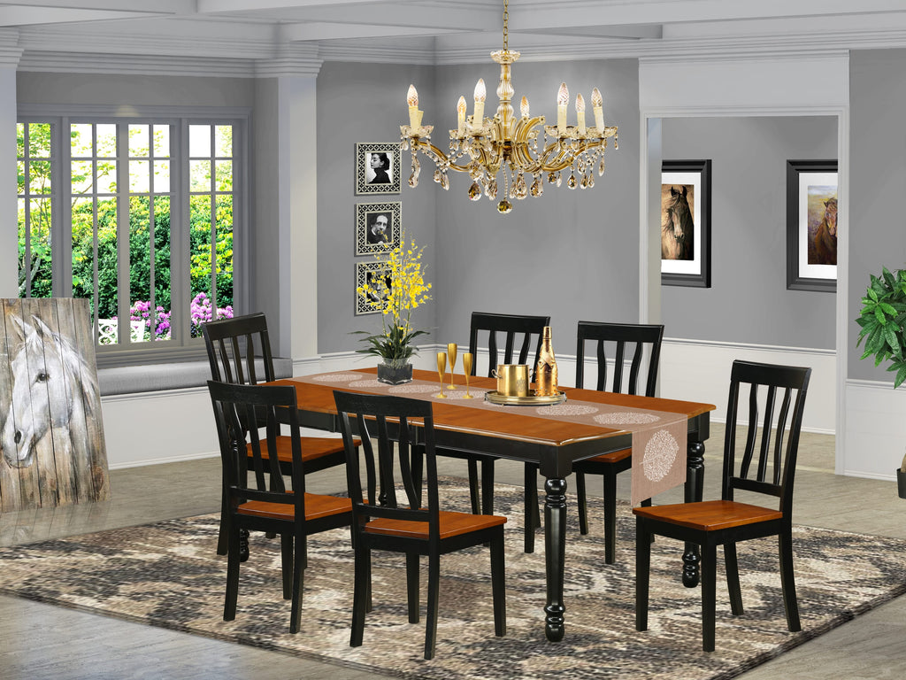 DOAN7-ZD5-E 7-Piece Black & Cherry Dining Table with Butterfly Leaf, 42x78 6 Chairs, Modern Rectangle Set