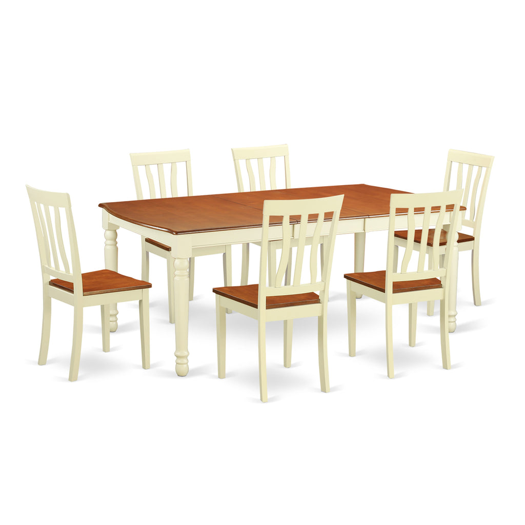 DOAN7-IPG-I 7-Piece Dining Ensemble Rectangular Table with Leaf & 6 Chairs, Buttermilk/Cherry