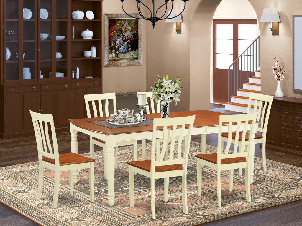 DOAN7-IPG-I 7-Piece Dining Ensemble Rectangular Table with Leaf & 6 Chairs, Buttermilk/Cherry