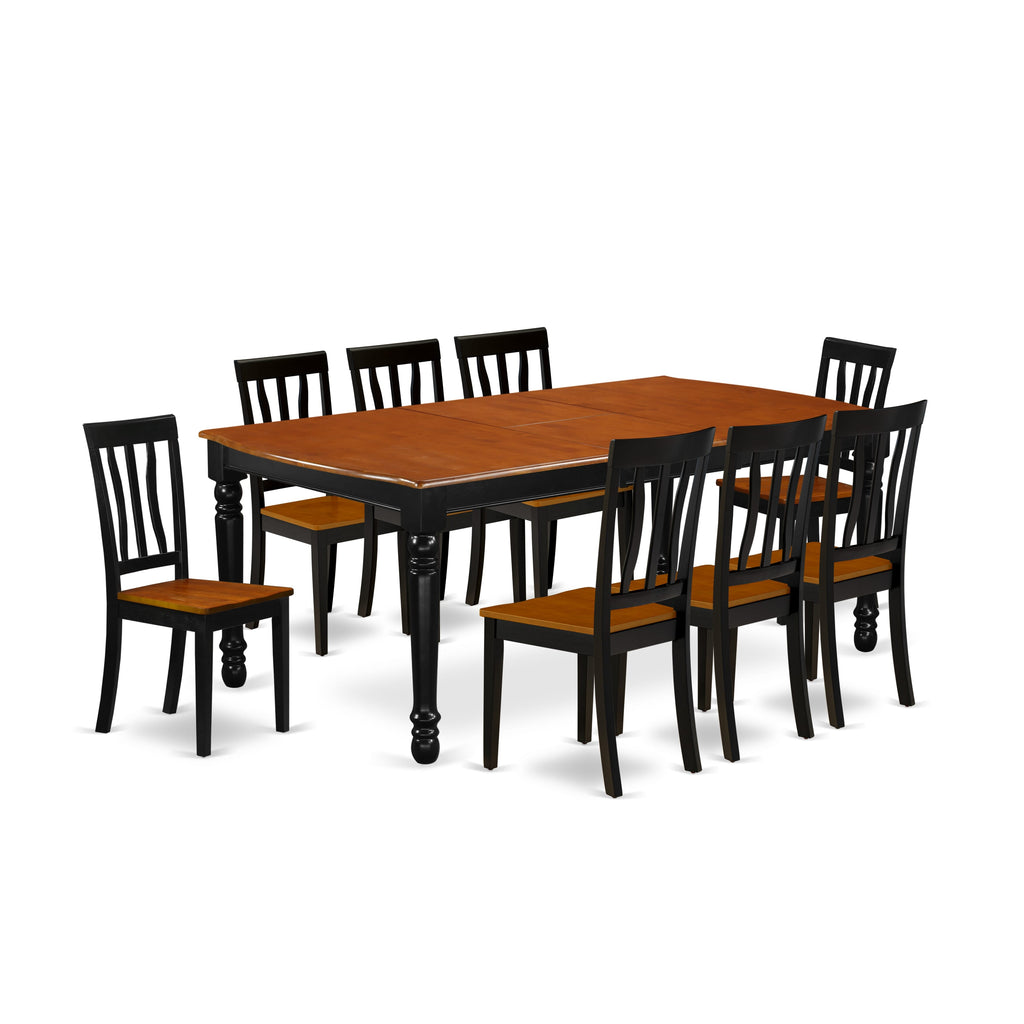 DOAN9-DOL-F 9-Piece Dining Ensemble with Expanding Table and 8 Chairs, Black & Cherry Elegance