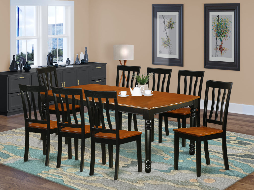 DOAN9-DOL-F 9-Piece Dining Ensemble with Expanding Table and 8 Chairs, Black & Cherry Elegance