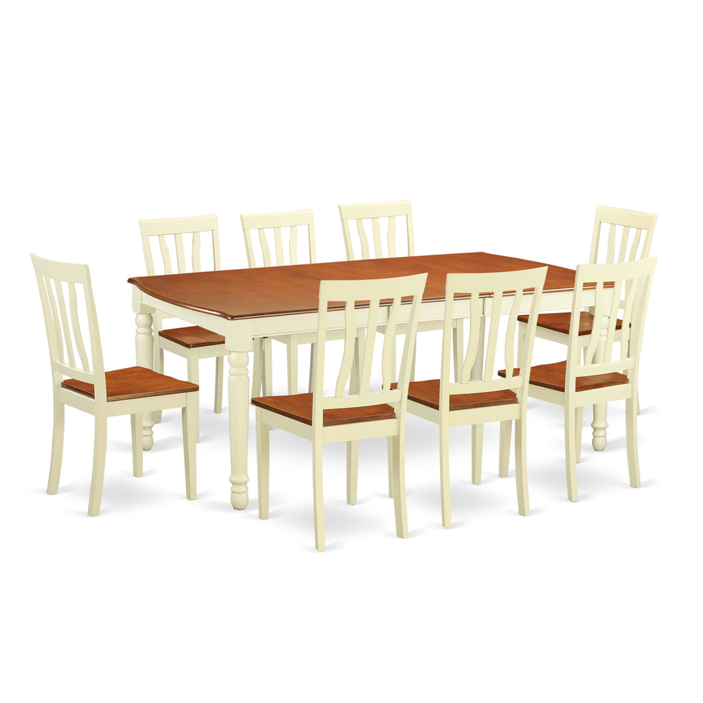 DOAN9-MRH-Y 9-Piece Dining Set with Butterfly Leaf Table and Wood Chairs, Elegant Buttermilk & Cherry Finish Rectangular Table Size 42x78