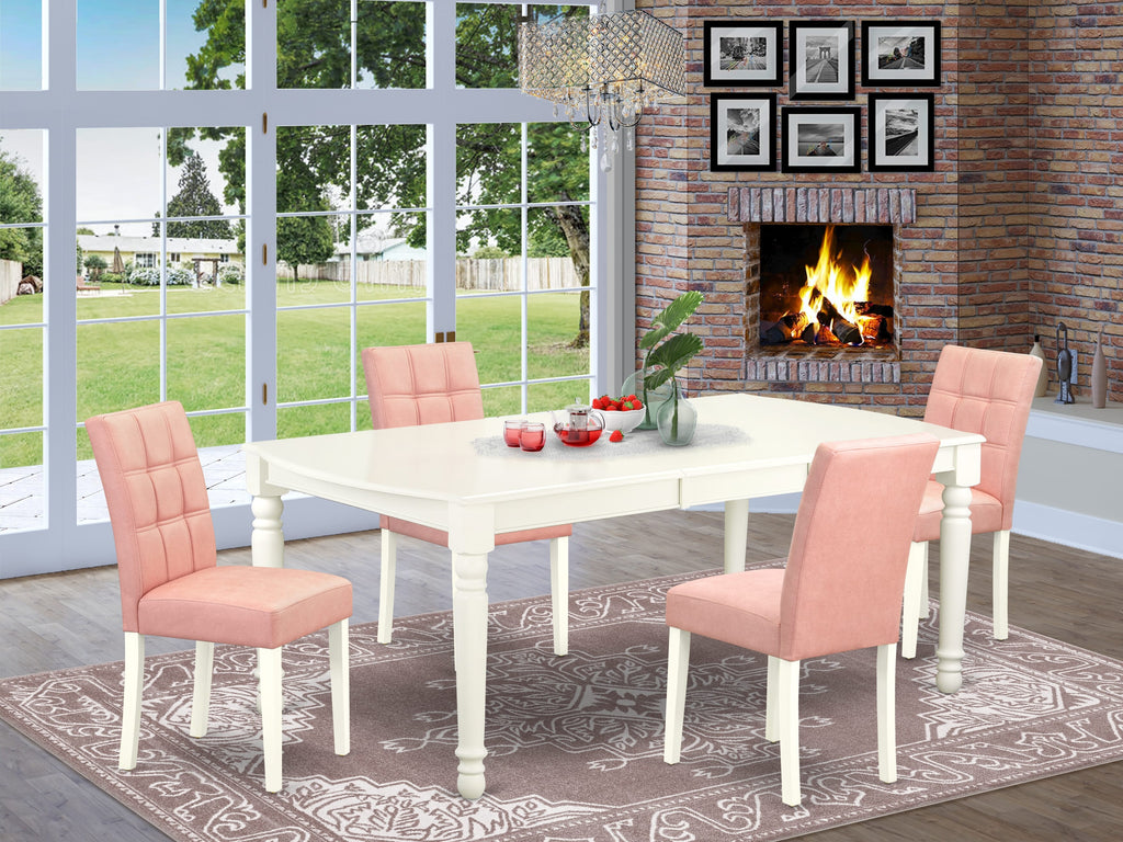 DOAS5-M5P-AI 5-Piece Dining Ensemble with Elegant Table and 4 Faux Leather Retro-Beige Chairs - Modern Finish
