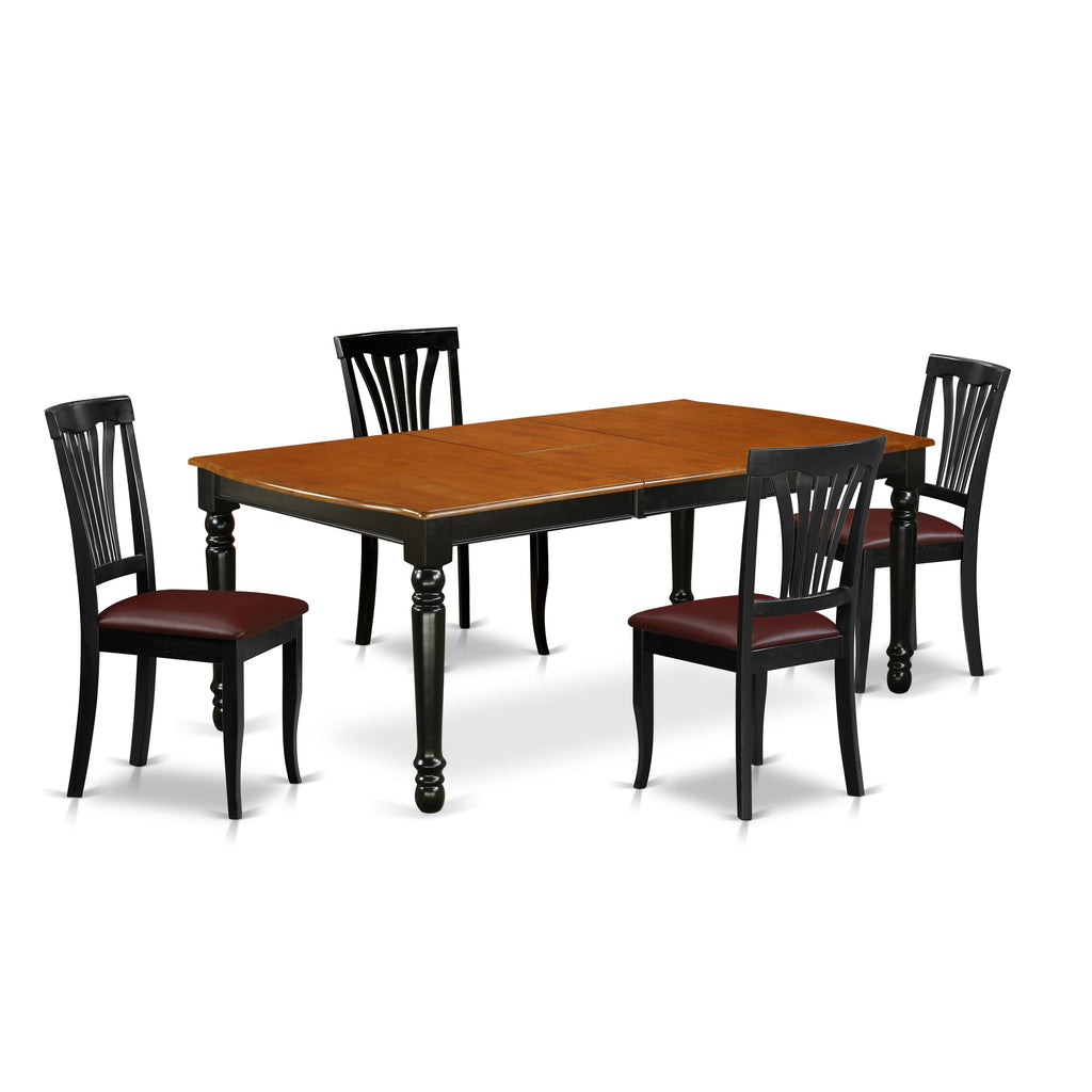 DOAV5-HOM-XK 5-Piece Dining Ensemble with Extension Table and Upholstered Chairs, 42'x78' Black & Cherry
