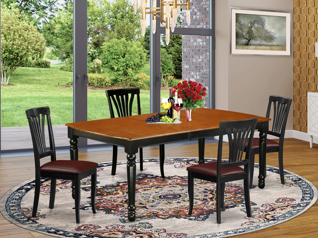 DOAV5-HOM-XK 5-Piece Dining Ensemble with Extension Table and Upholstered Chairs, 42'x78' Black & Cherry