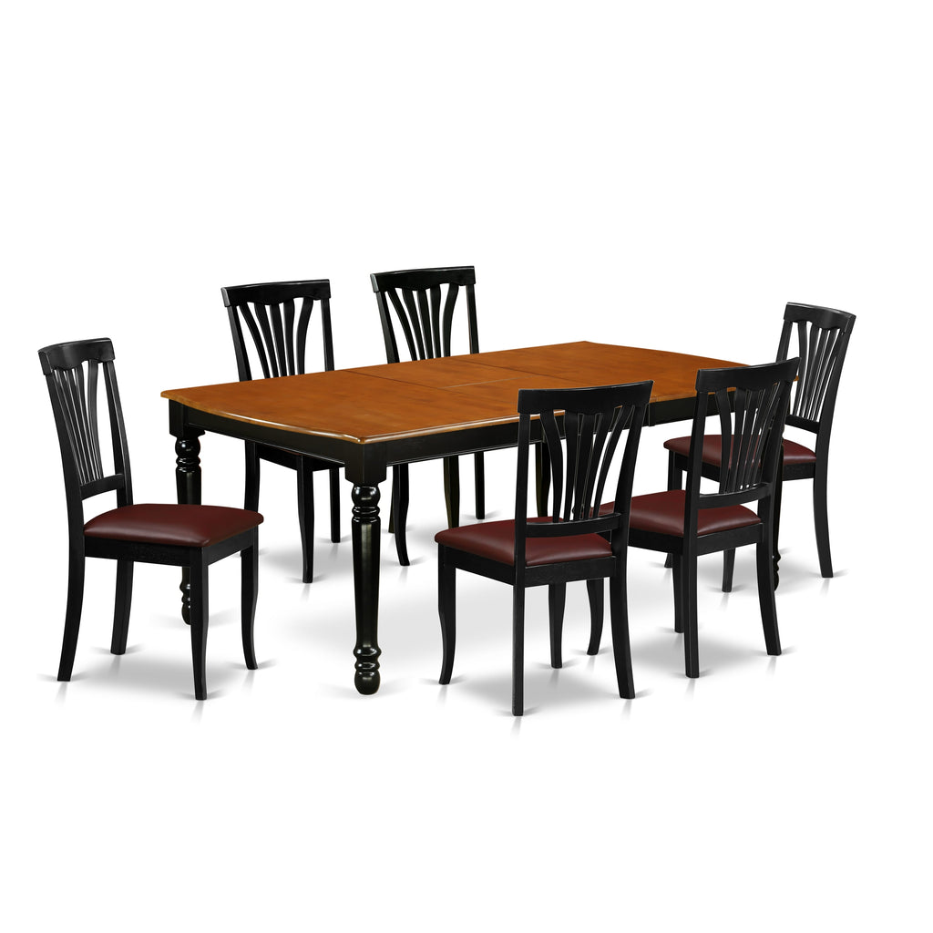 DOAV7-EDO-8F 7-Pc Dining Ensemble with Rectangle Table & 6 Upholstered Chairs, 42x78 Inch, Black & Cherry Finish