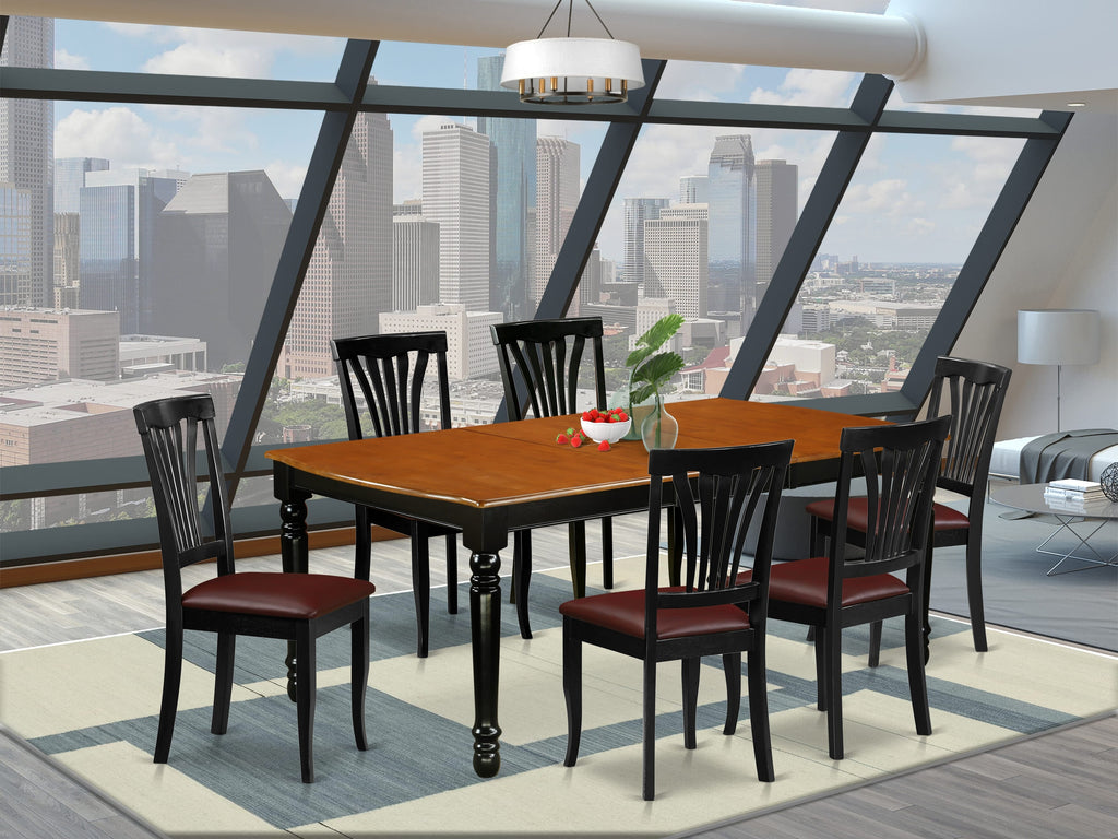 DOAV7-EDO-8F 7-Pc Dining Ensemble with Rectangle Table & 6 Upholstered Chairs, 42x78 Inch, Black & Cherry Finish