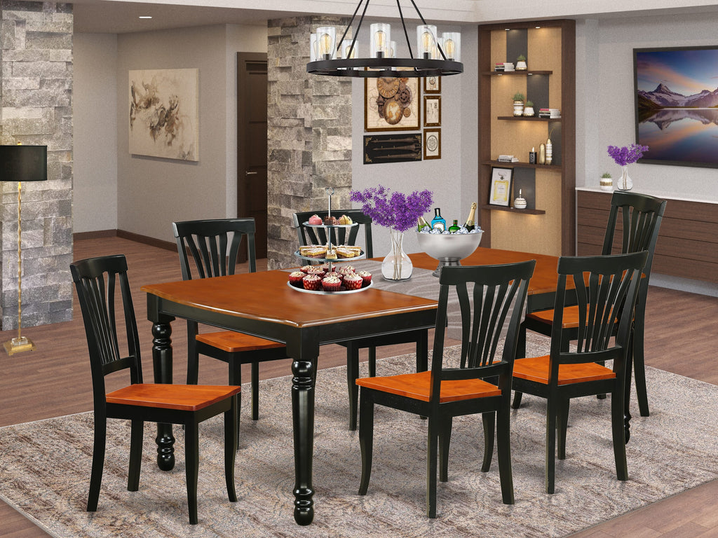 DOAV7-OYK-O Elegant Black & Cherry Dining Set with 7-Piece Rectangular Table and Wood Seat Chairs