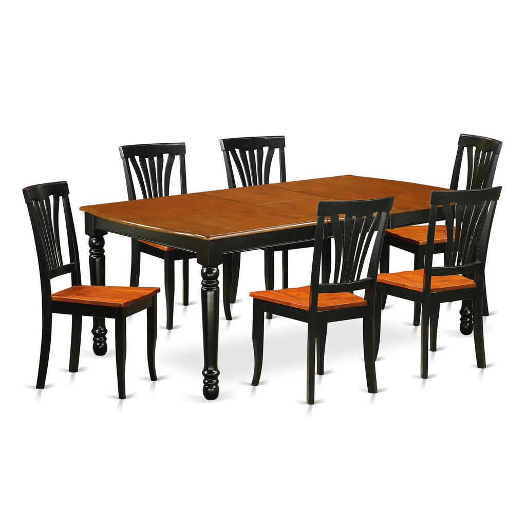 DOAV7-OYK-O Elegant Black & Cherry Dining Set with 7-Piece Rectangular Table and Wood Seat Chairs