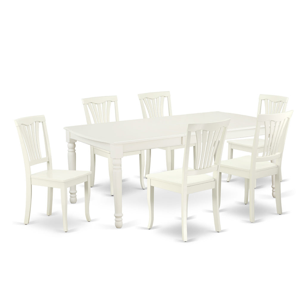 DOAV7-KOK-M Elegant Rectangular Dining Set with Expandable Butterfly Leaf Table & Six Chairs, 42x78 in Classic Linen White