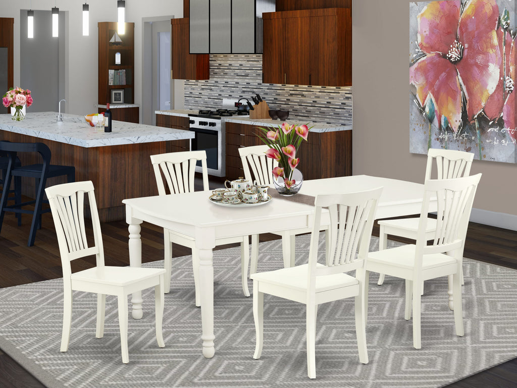 DOAV7-KOK-M Elegant Rectangular Dining Set with Expandable Butterfly Leaf Table & Six Chairs, 42x78 in Classic Linen White