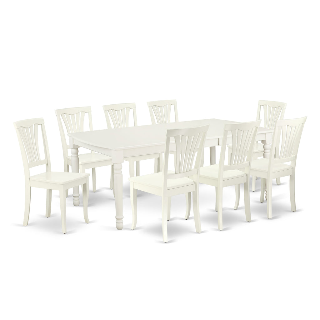 DOAV9-GJL-S Elegant 9-Piece Dining Ensemble with Extendable Rectangle Table and 8 Chairs in White Finish, 42x78