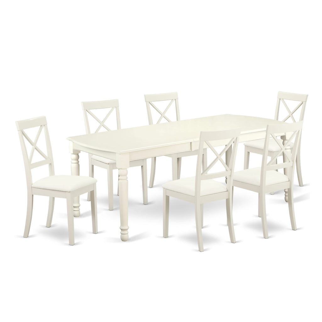 DOBO7-739-A5 7 Piece Linen White Dining Set with Butterfly Extension Table and Upholstered Chairs, 42x78