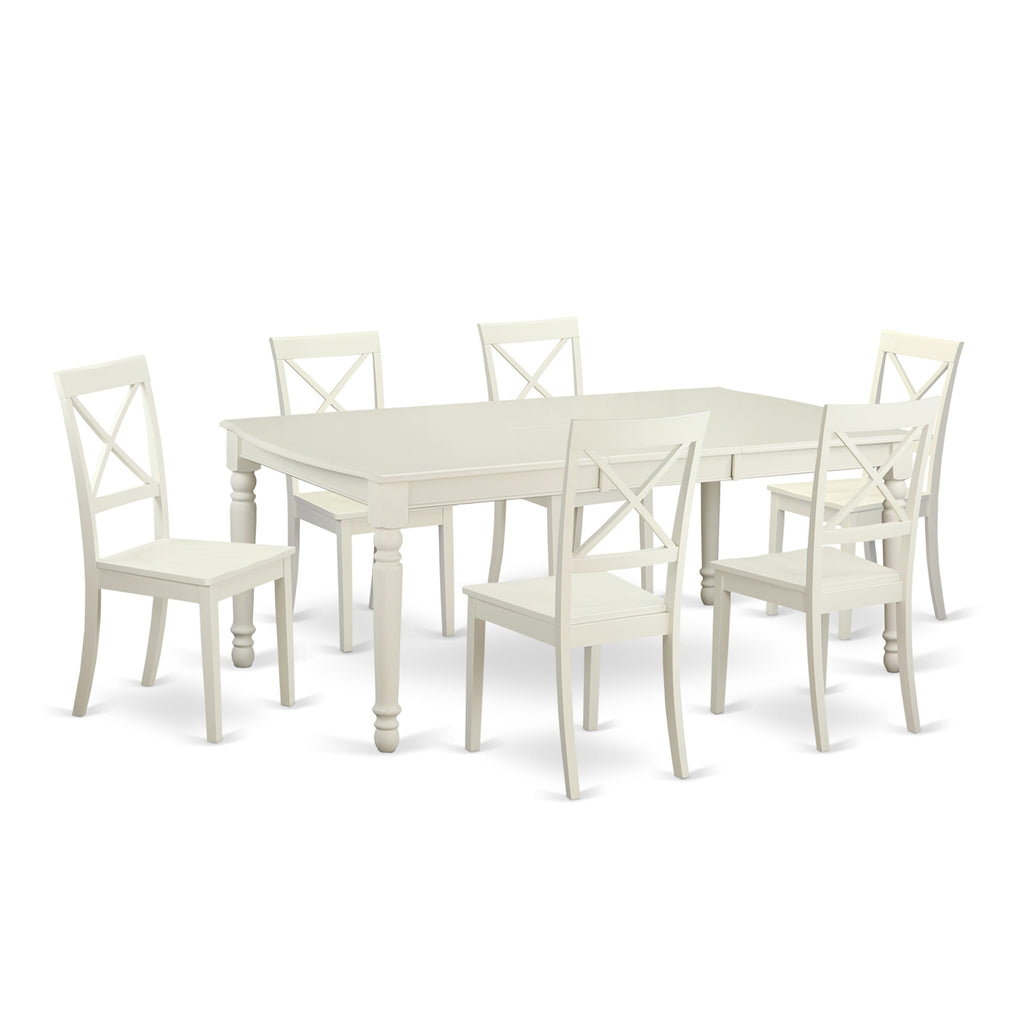 Set DOBO7-205-0 - Seven Pieces Dining Set with Butterfly Extension Table and Six Chairs, Rectangular Linen