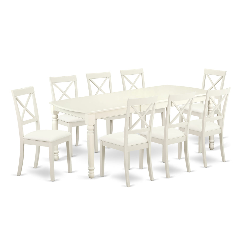 DOBO9-IC6-R4 9 Pc Dining Ensemble Rectangular Table w/Butterfly Insert & 8 Leather-like Chairs, Linen White