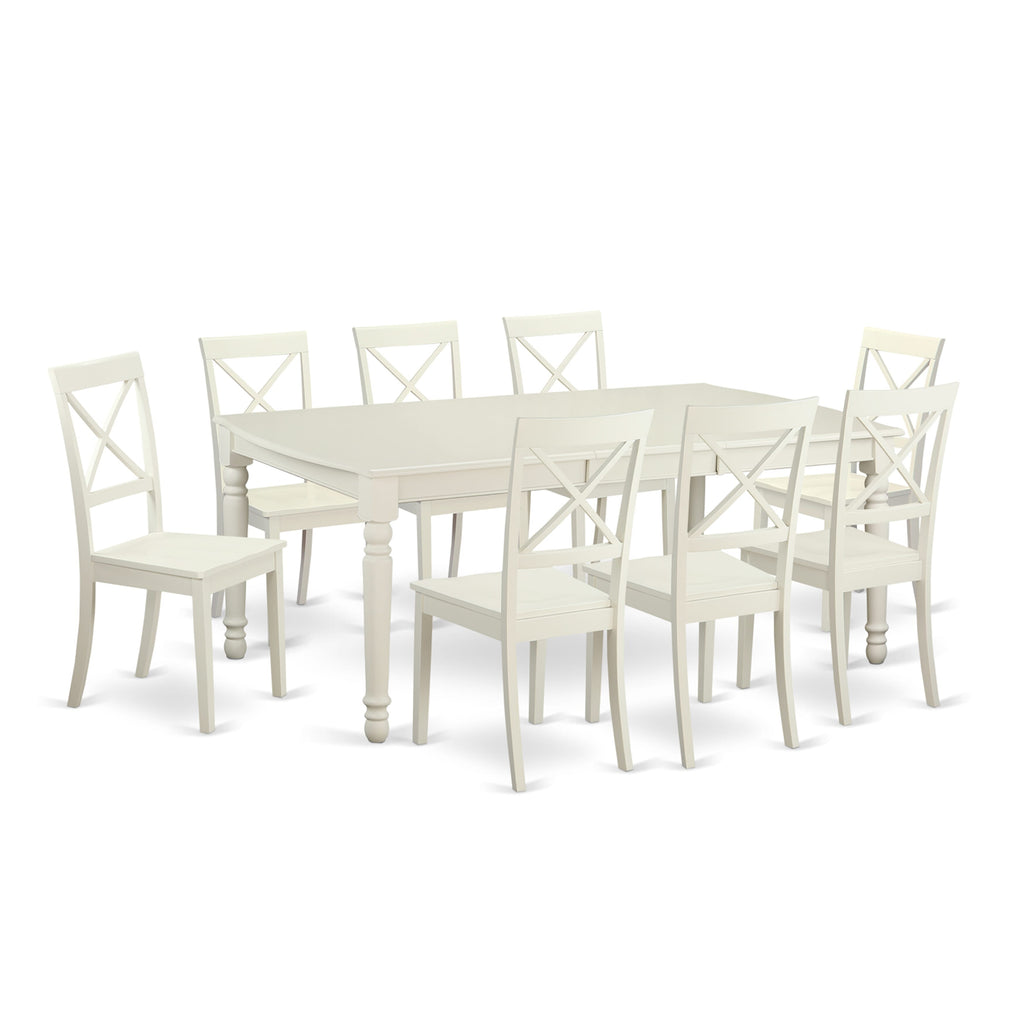 DOBO9-YX3-J 9-Piece Dining Set with Spacious Table and 8 Elegant Chairs - Linen White Design