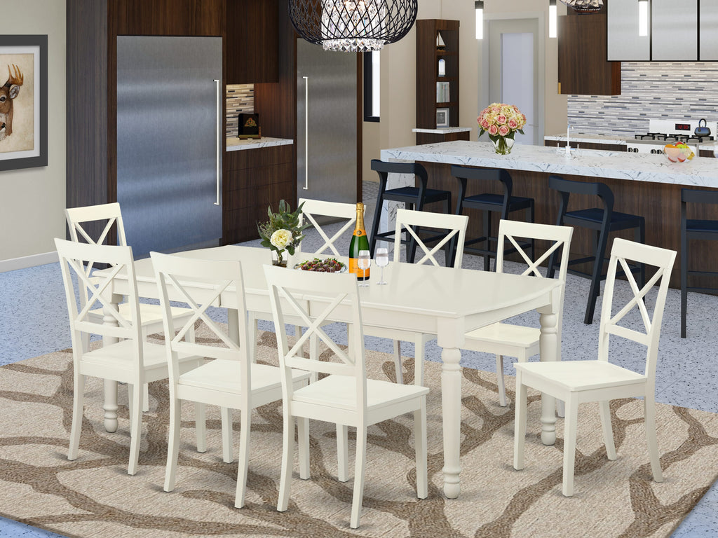 DOBO9-YX3-J 9-Piece Dining Set with Spacious Table and 8 Elegant Chairs - Linen White Design