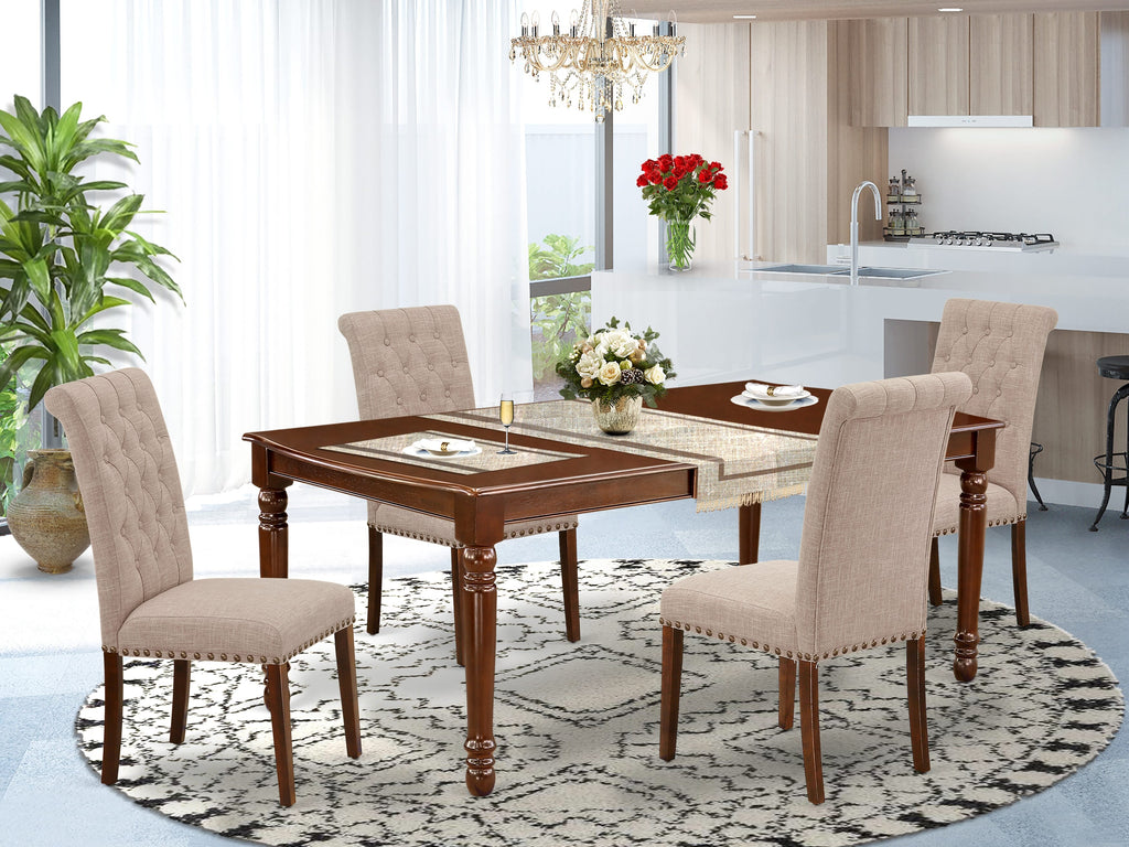 Dining Elegance DOBR5-UJQ-NX 5-Piece Table Set with Butterfly Leaf & Linen Chairs, 42x78