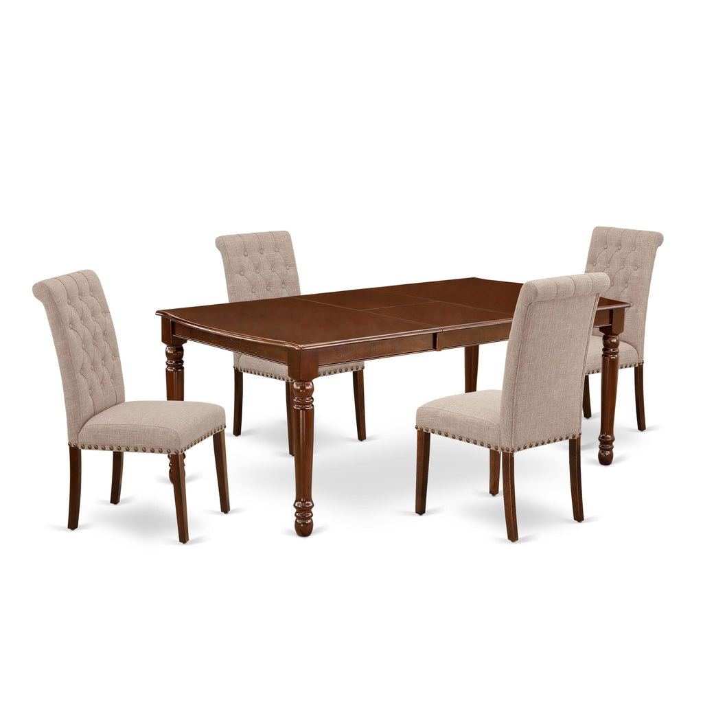 Dining Elegance DOBR5-UJQ-NX 5-Piece Table Set with Butterfly Leaf & Linen Chairs, 42x78