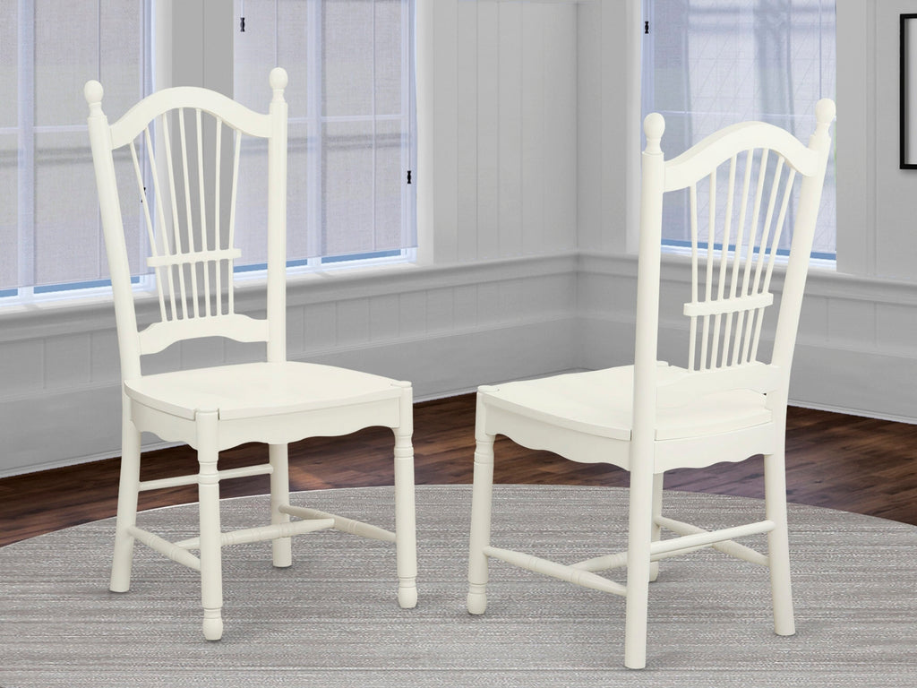 DOC-L83-Q Elegant Dover Collection Dining Chairs with Slatted Backs and Wooden Seats, Set of 2 in Linen White Finish