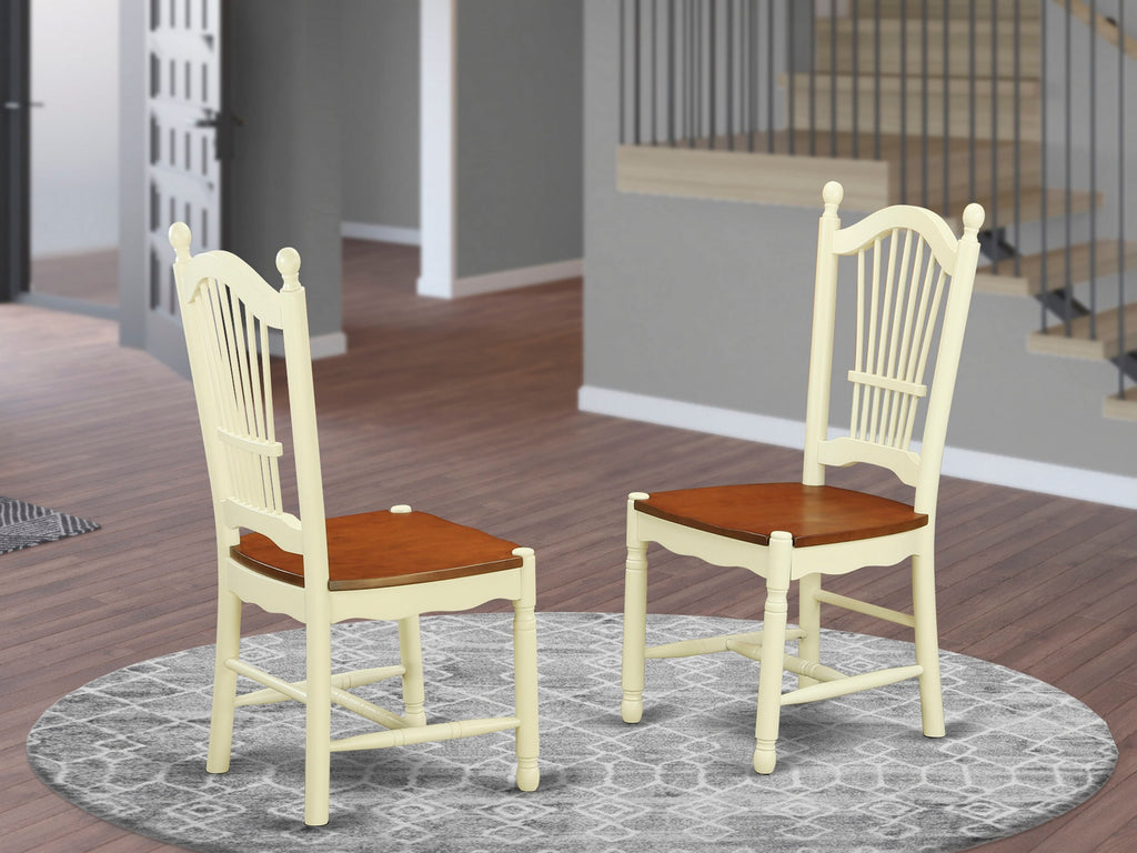 Elegant Dining Set DOC-WNV-7 Pair of Dover Chairs with Wooden Seats in Buttermilk & Rich Cherry Finish