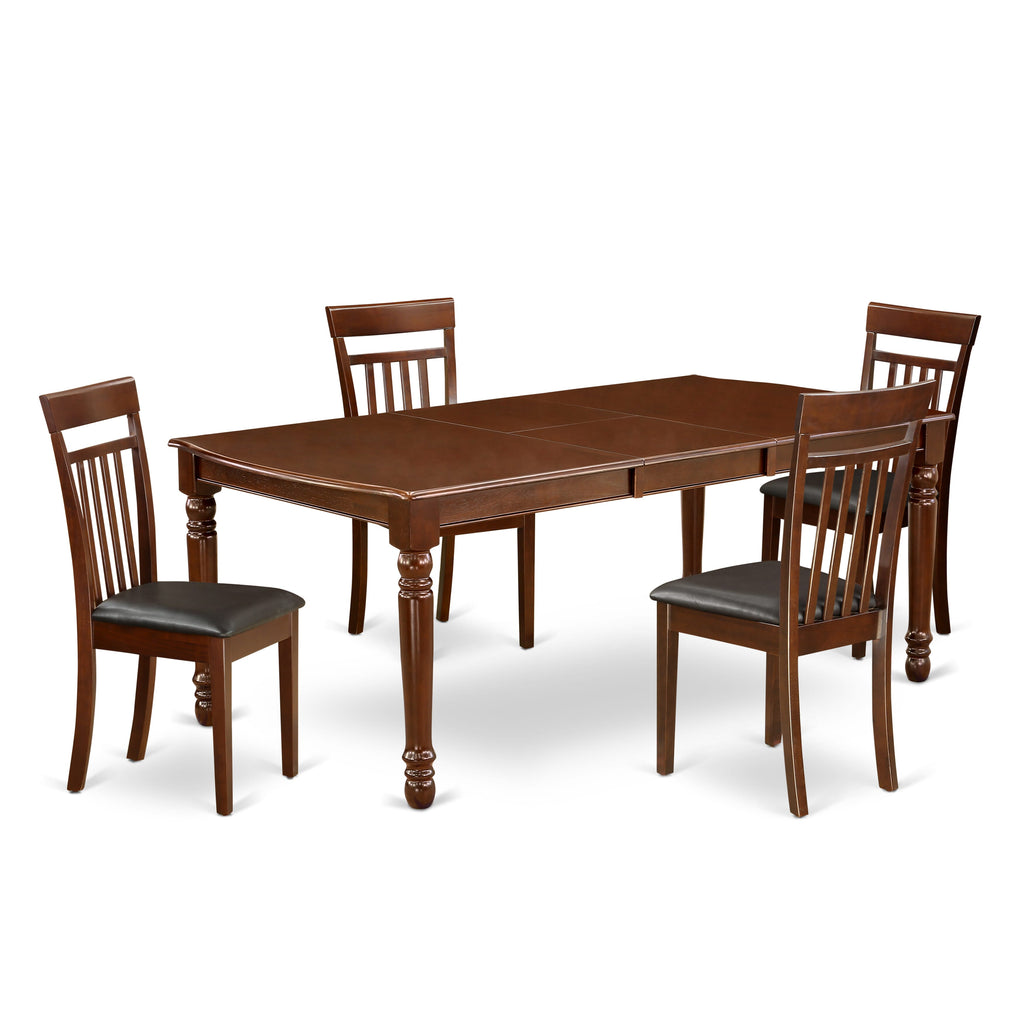 DOCA5-M35-2N Elegant 5-Piece Mahogany Dining Set with Expandable Rectangular Table & Faux Leather Chairs