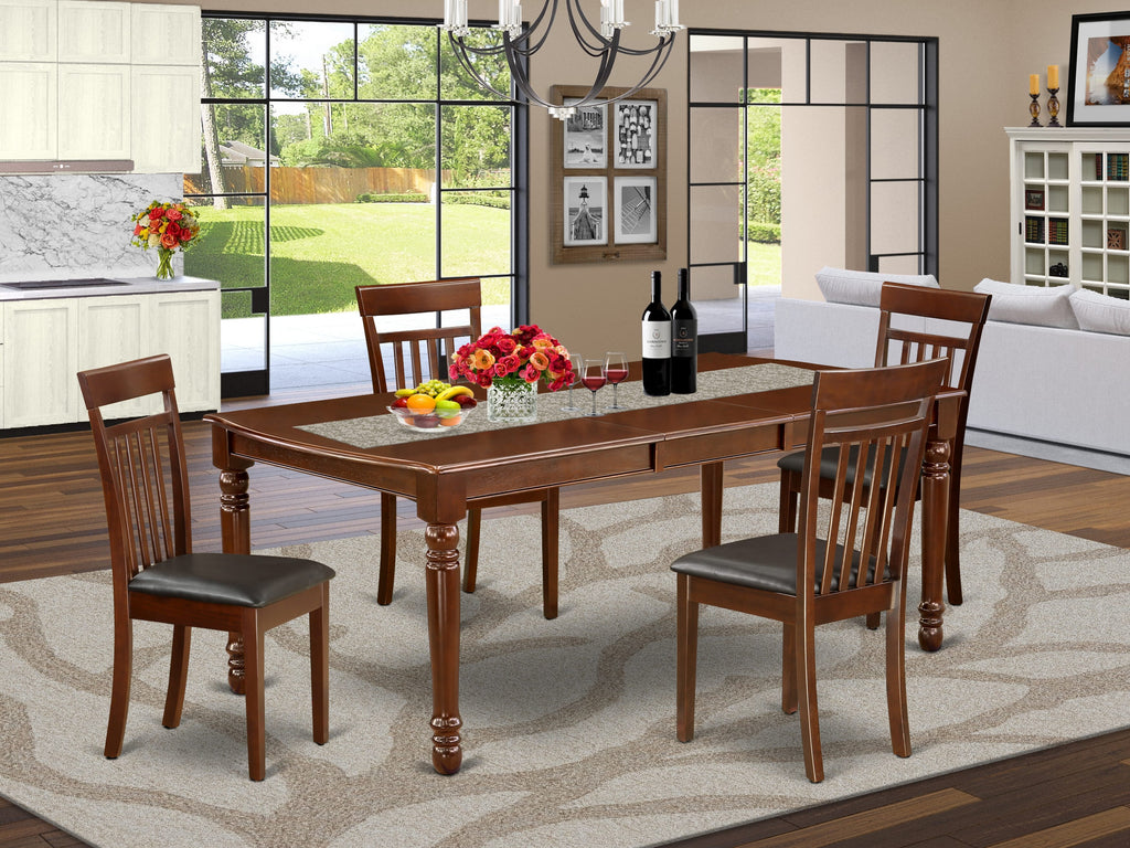 DOCA5-M35-2N Elegant 5-Piece Mahogany Dining Set with Expandable Rectangular Table & Faux Leather Chairs