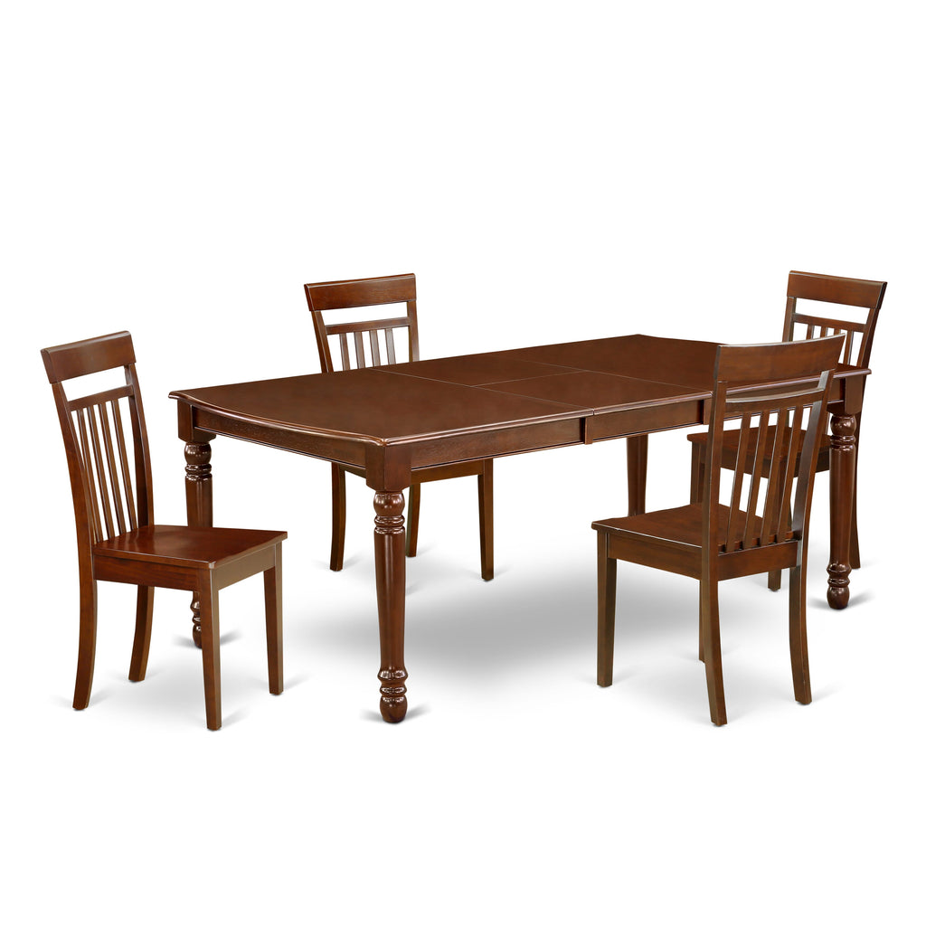 Dining Elegance - DOCA5-MR9-O 5-Piece Set Wooden Table with Leaf and Chairs, Mahogany Finish
