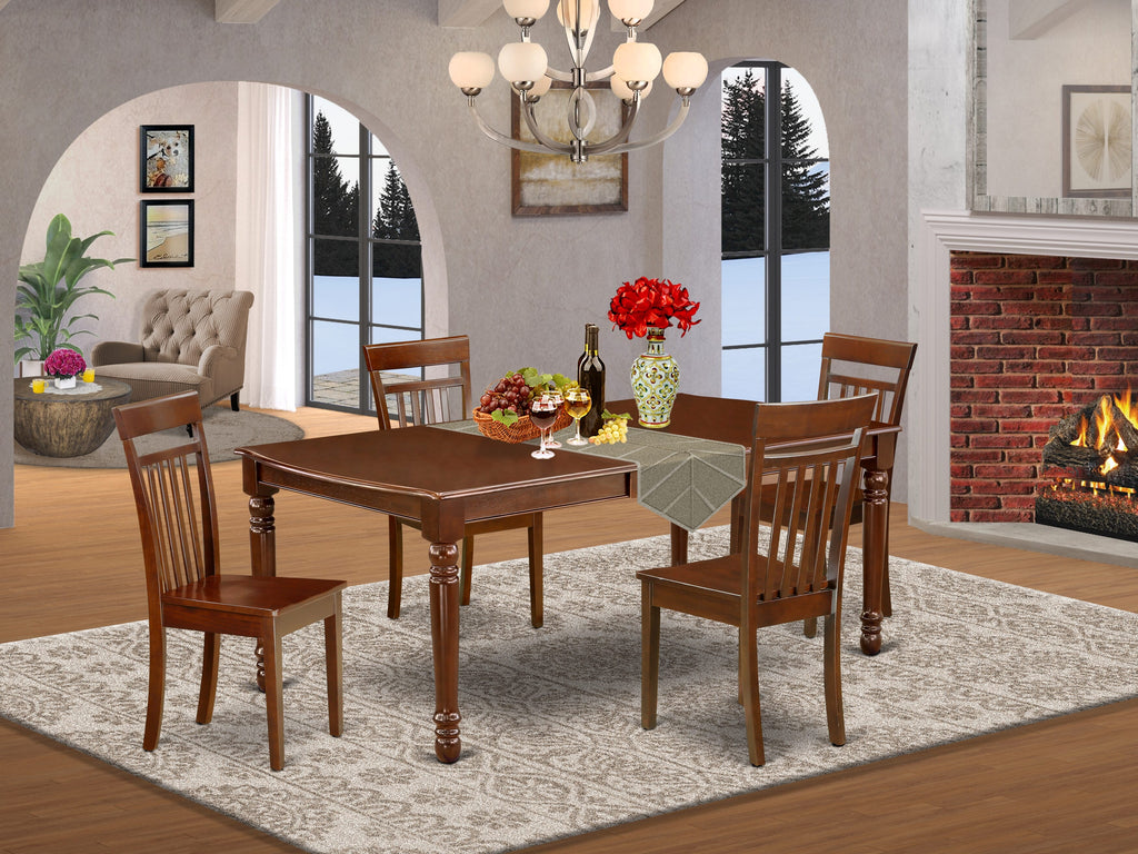 Dining Elegance - DOCA5-MR9-O 5-Piece Set Wooden Table with Leaf and Chairs, Mahogany Finish