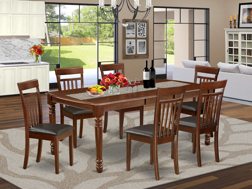DOCA7-YV9-PY Elegant 7-Piece Dining Ensemble with Butterfly Leaf Table & 6 Luxurious Faux Leather Chairs