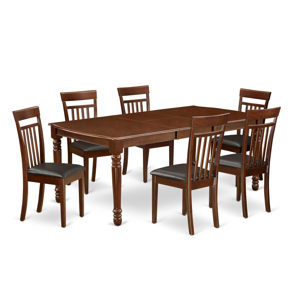 DOCA7-YV9-PY Elegant 7-Piece Dining Ensemble with Butterfly Leaf Table & 6 Luxurious Faux Leather Chairs