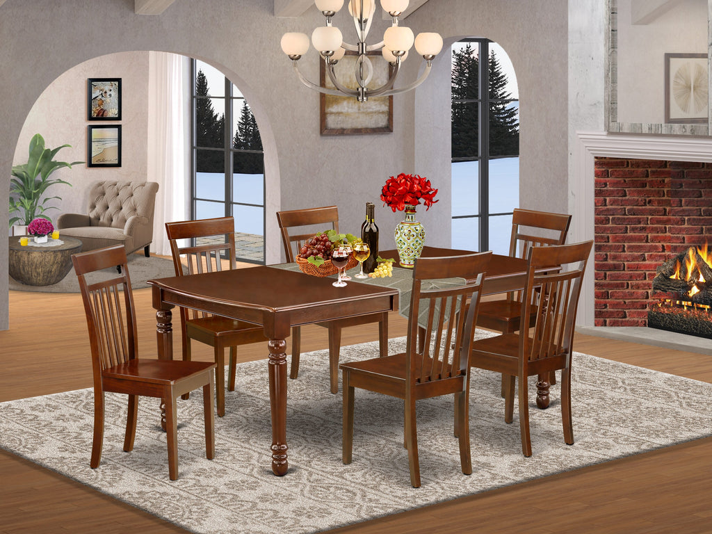 Elegant Dining Ensemble DOCA7-WIX-0 7-Piece Set with Expansive Table & Six Chairs, Mahogany Finish