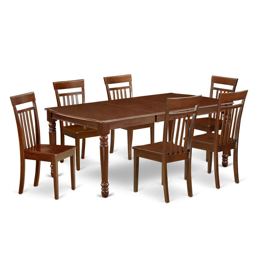 Elegant Dining Ensemble DOCA7-WIX-0 7-Piece Set with Expansive Table & Six Chairs, Mahogany Finish
