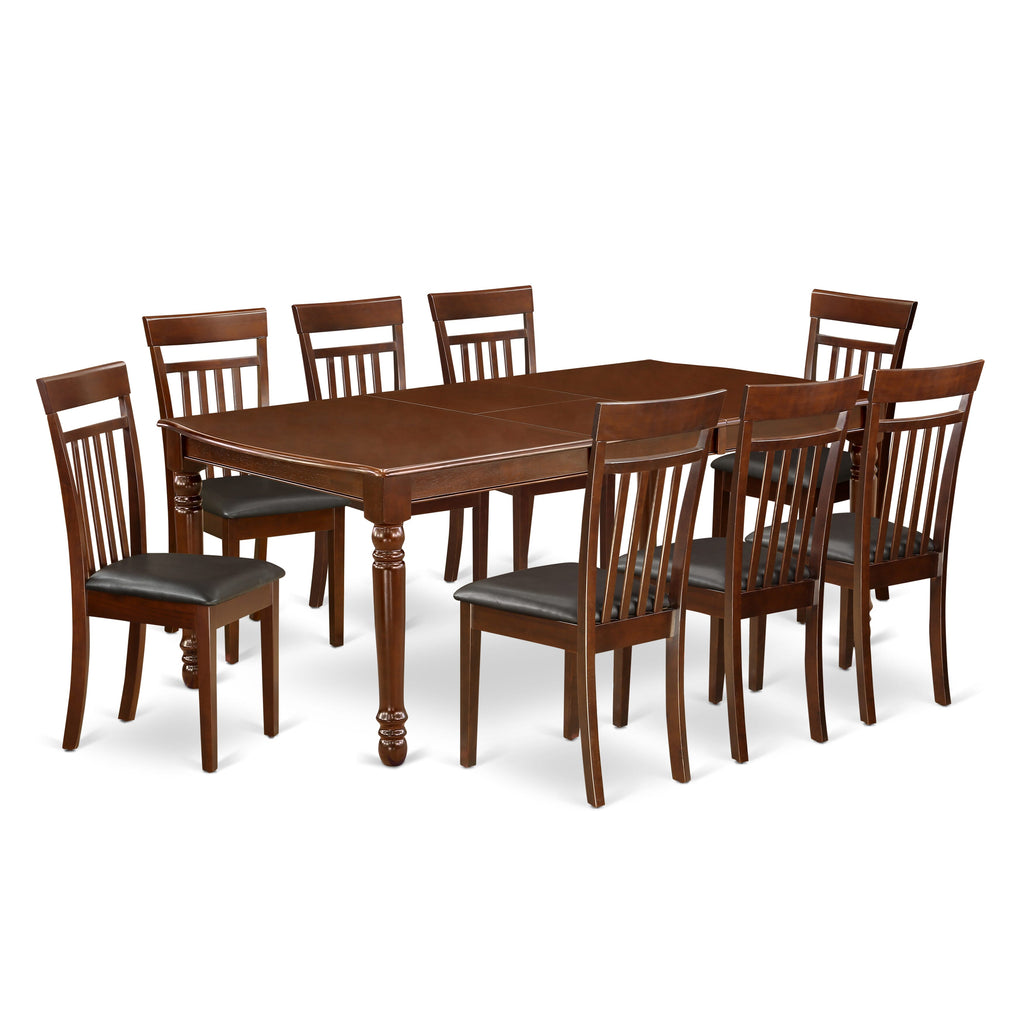 Ensemble DOCA9-XTX-N9 9-Piece Rectangular Dining Set with Expandable Table and 8 Leather-Style Seats, Mahogany Finish
