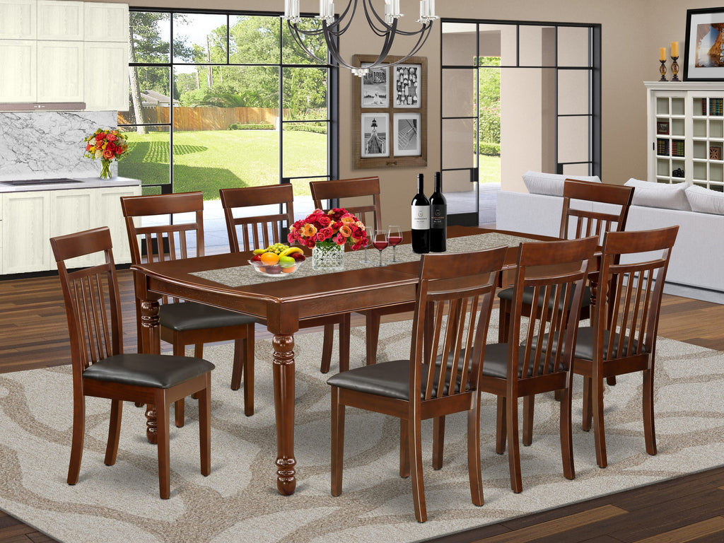 Ensemble DOCA9-XTX-N9 9-Piece Rectangular Dining Set with Expandable Table and 8 Leather-Style Seats, Mahogany Finish